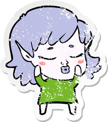 distressed sticker of a pretty cartoon elf girl