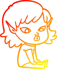 warm gradient line drawing of a pretty cartoon elf girl