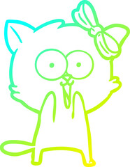 cold gradient line drawing of a cartoon cat