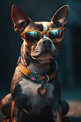 Fototapeta na wymiar Bulldog wearing glasses with cool accessories, Generative AI