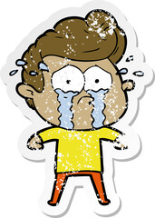 distressed sticker of a cartoon crying man