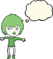 cartoon vampire girl with thought bubble