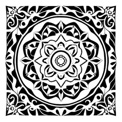 Floral Mandala Pattern Vector Black and White Design