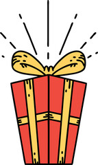 illustration of a traditional tattoo style christmas present