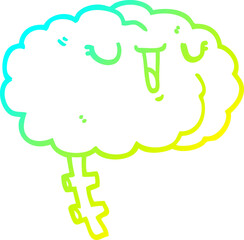 cold gradient line drawing of a happy cartoon brain