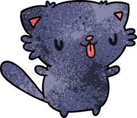 textured cartoon illustration of cute kawaii cat