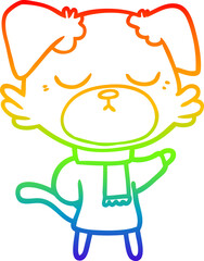 rainbow gradient line drawing of a cute cartoon dog