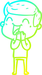 cold gradient line drawing of a cartoon man laughing