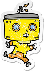 distressed sticker of a cartoon robot running