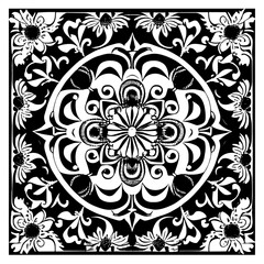 Floral Mandala Pattern Vector Black and White Design
