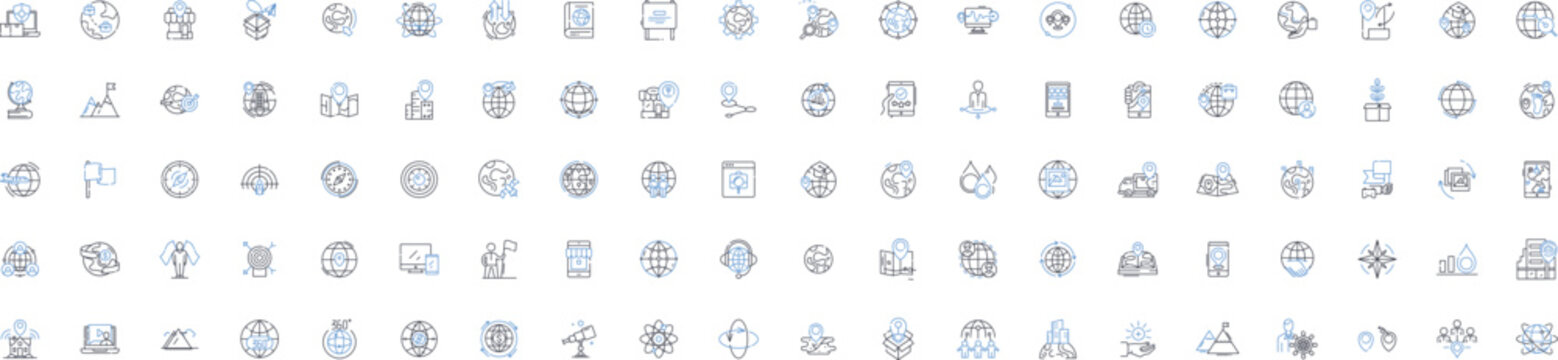 Cartography line icons collection. Topography, Projection, Mapmaking, Geography, Navigation, Terrain, Atlas vector and linear illustration. Compass,Surveying,Cartographer outline signs set