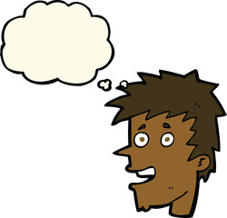 cartoon happy boy face with thought bubble