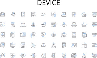 Device line icons collection. Explore, Journey, Expedition, Quest, Wanderlust, Trek, Thrill vector and linear illustration. Adventure,Excitement,Challenge outline signs set