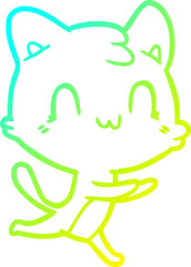 cold gradient line drawing of a cartoon happy cat