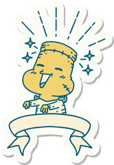 sticker of a tattoo style happy halloween zombie monster