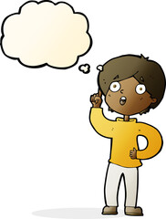 cartoon boy with idea with thought bubble
