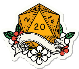 sticker of a natural twenty D20 dice roll