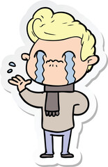 Obraz premium sticker of a cartoon man crying