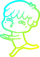 cold gradient line drawing of a cartoon curious man