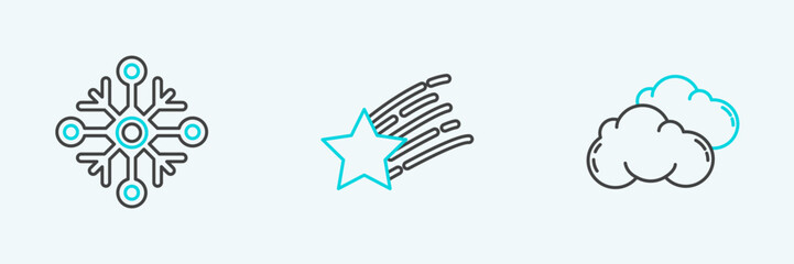 Set line Cloud, Snowflake and Falling star icon. Vector © Oksana