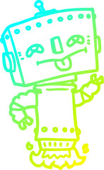 cold gradient line drawing of a cartoon robot