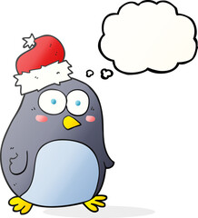 freehand drawn thought bubble cartoon penguin