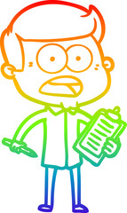 rainbow gradient line drawing of a cartoon shocked man