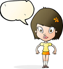 cartoon pretty woman with speech bubble