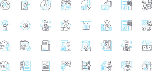 My management plan linear icons set. Strategy, Goals, Vision, Objectives, Accountability, Performance, Alignment line vector and concept signs. Communication,Responsibility,Execution outline