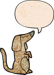 cartoon dog with speech bubble in retro texture style