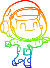 rainbow gradient line drawing of a happy cartoon astronaut man