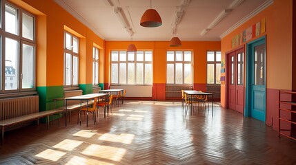 School classroom empty colorful positive. AI generated