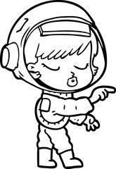 cartoon pretty astronaut girl pointing