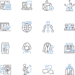 Conglomerate line icons collection. Diverse, Multinational, Synergy, Industry, Alliance, Mergers, Acquisitions vector and linear illustration. Nerk,Powerhouse,Combination outline signs set