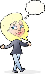 stress free woman cartoon with thought bubble