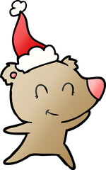 female bear hand drawn gradient cartoon of a wearing santa hat