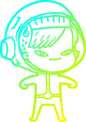cold gradient line drawing of a cartoon astronaut woman