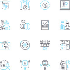 Commercial scrutiny linear icons set. Auditing, Finance, Analysis, Assessment, Investigation, Due diligence, Inspection line vector and concept signs. Compliance,Verification,Risk management outline