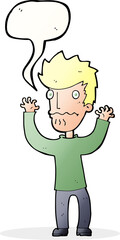 cartoon frightened man with speech bubble