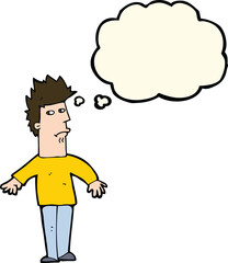 cartoon worried man with thought bubble