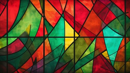 Cathedral Hues: Enchanting Abstract Design Inspired by Stained Glass, Featuring Geometric Shapes in Complementary Shades of Crimson and Forest Green -generative ai 