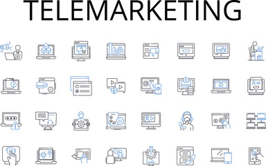 Telemarketing line icons collection. Cold calling, Ph sales, Direct selling, Sales pitching, Business promotion, Marketing outreach, Lead generation vector and linear illustration. Customer