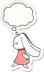 cute cartoon rabbit with thought bubble as a printed sticker