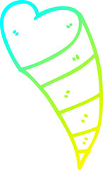 cold gradient line drawing of a cartoon shooting heart decorative element