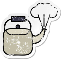 distressed sticker of a cute cartoon steaming kettle