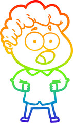 rainbow gradient line drawing of a cartoon man gasping in surprise