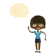 cartoon woman with idea with thought bubble