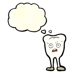 cartoon yellowing  tooth with thought bubble