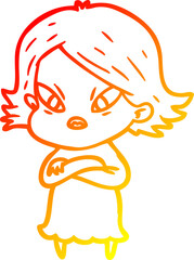 warm gradient line drawing of a cartoon stressed woman