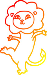 warm gradient line drawing of a cartoon lion